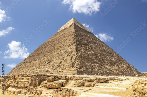 The Pyramid of Khafre or of Chephren  is the second-tallest and second-largest of the Ancient Egyptian Pyramids of Giza and the tomb of the Fourth-Dynasty pharaoh Khafre  Chefren 