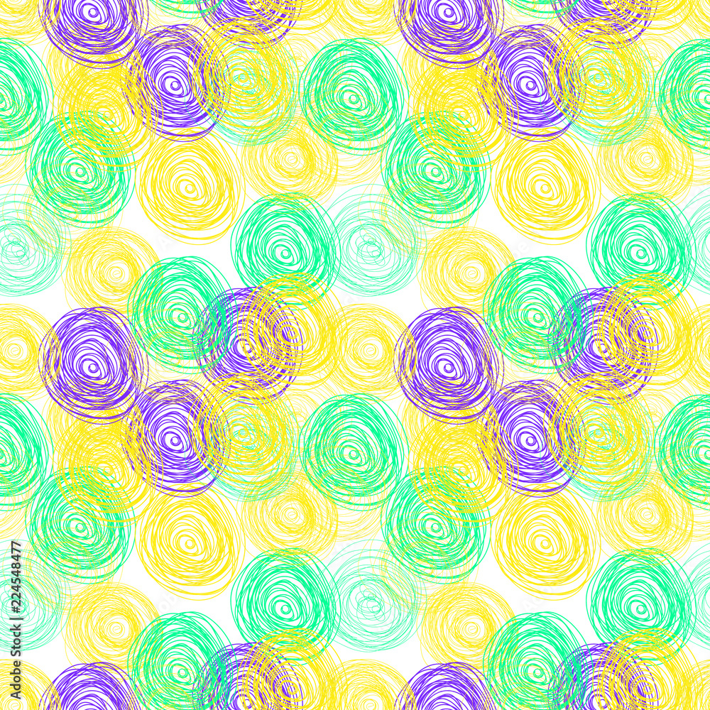 Vector Doodle Seamless Pattern, Bright Colors, Drawn Background.