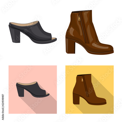 Vector illustration of footwear and woman icon. Set of footwear and foot stock symbol for web.