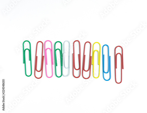 Colorful of paperclip on white background.