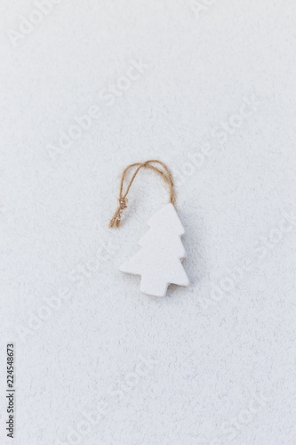 White wooden handmade christmas tree toys