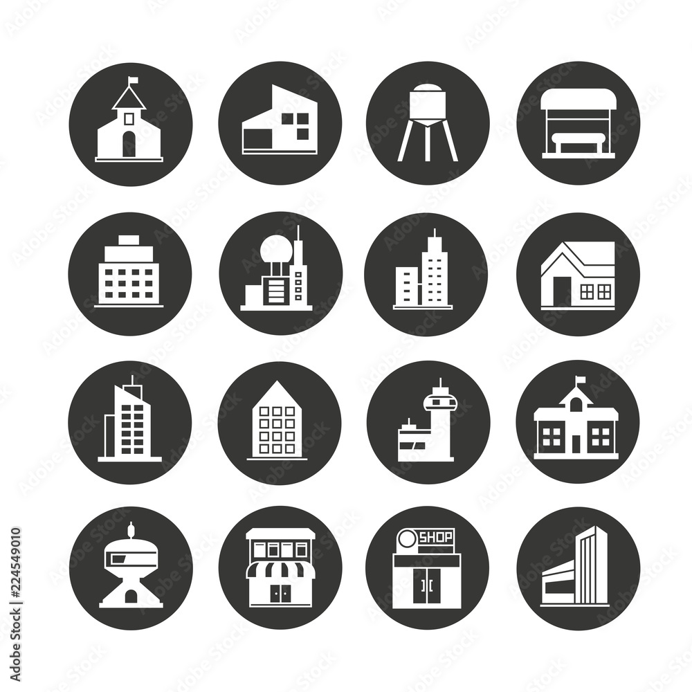 building icon set in circle button building icon set in circle button