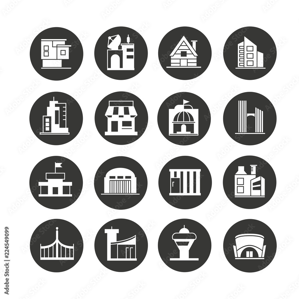 building icon set in circle button building icon set in circle button
