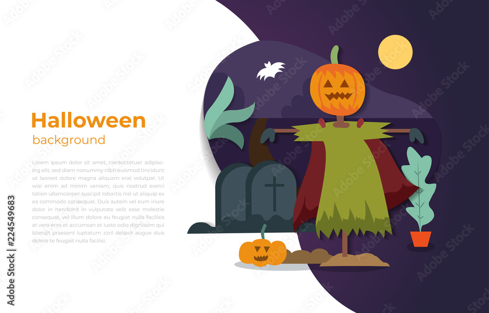 Halloween vector scarecrow illustration background.