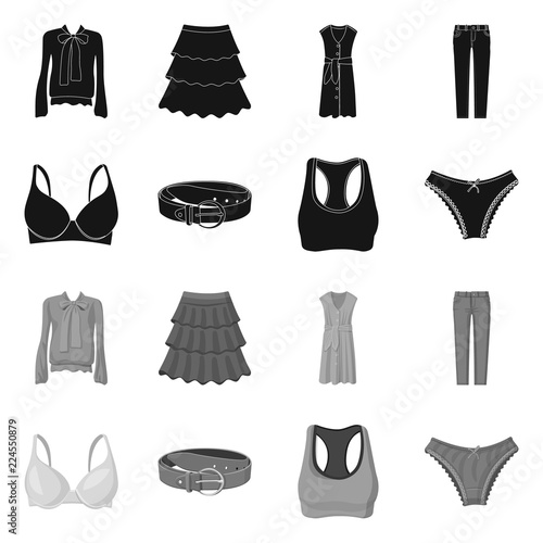 Vector design of woman and clothing symbol. Set of woman and wear stock vector illustration.