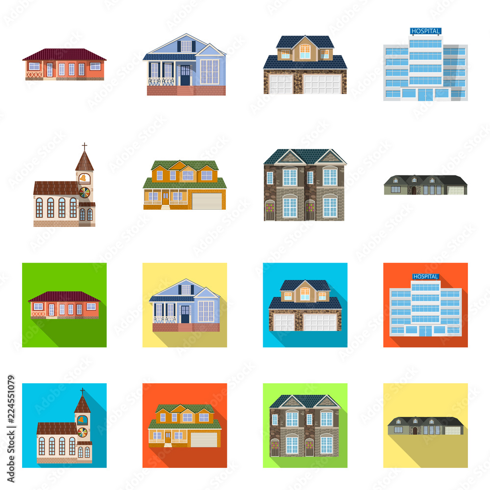 Vector design of building and front logo. Collection of building and roof vector icon for stock.