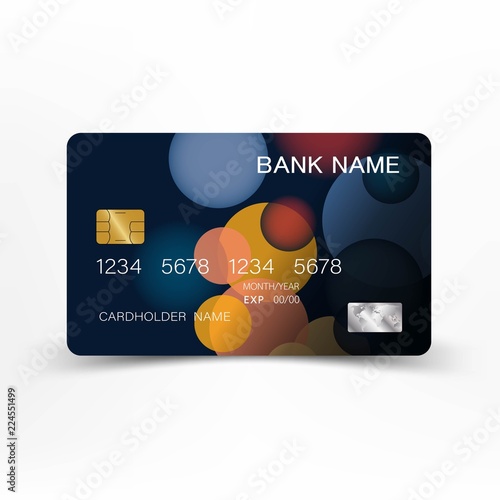 Colorful credit card template design. On white background. Vector illustration. Glossy plastic style.