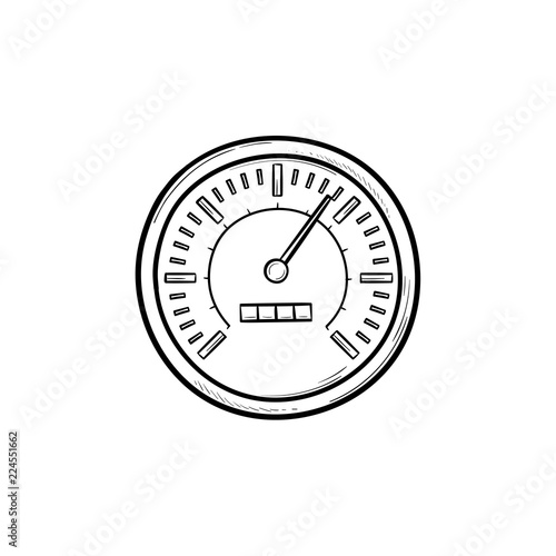 Speedometer hand drawn outline doodle icon. Auto speed meter and control, accelerate and measurement concept. Vector sketch illustration for print, web, mobile and infographics on white background.