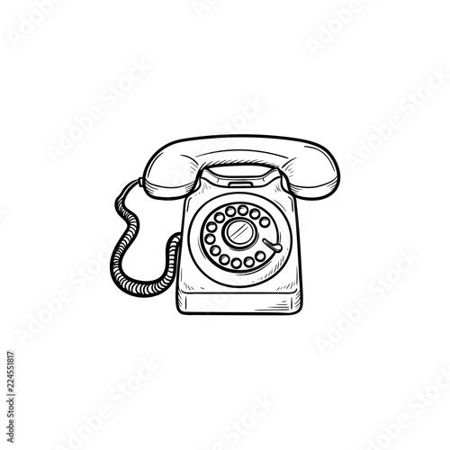 Vintage telephone hand drawn outline doodle icon. Old phone and communication, phone call, receiver concept. Vector sketch illustration for print, web, mobile and infographics on white background.