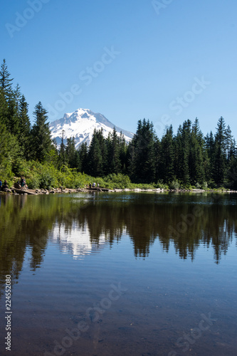 Mirror Lake on a calm, sunny cloudless day, with a view of Mt. Hood - Oregon