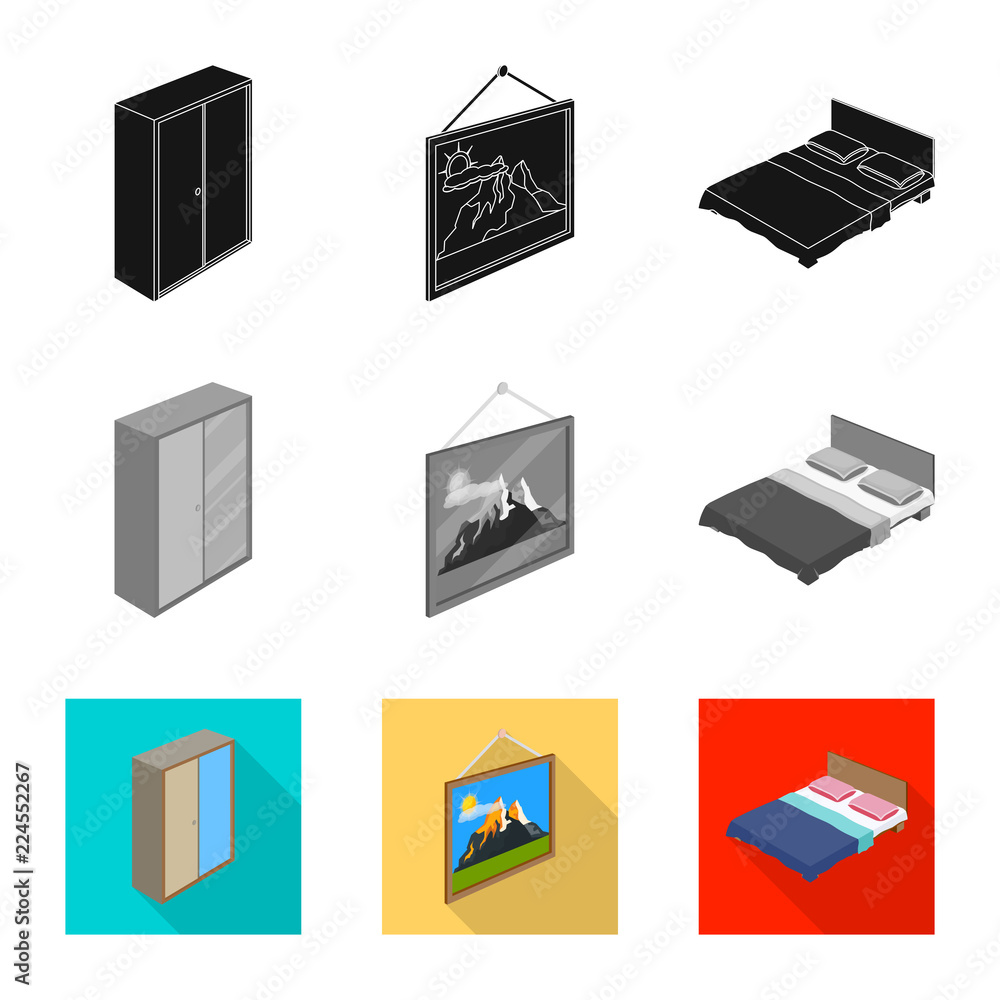 Isolated object of bedroom and room icon. Set of bedroom and furniture stock symbol for web. Isolated object of bedroom and room icon. Set of bedroom and furniture stock symbol for web.