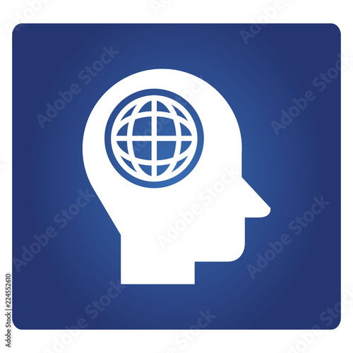 globe in human head icon in blue background