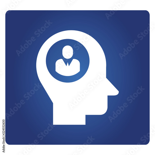 people in human head icon in blue background