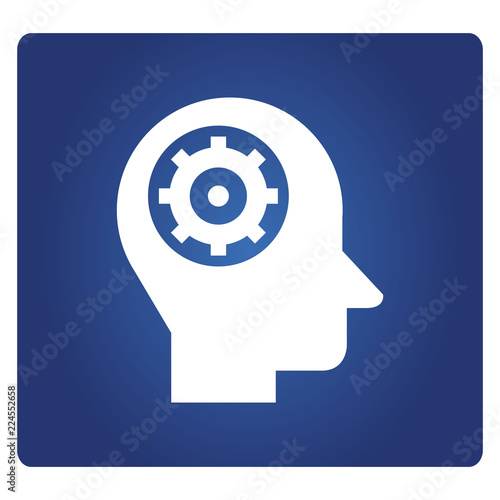 gear in human head icon in blue background