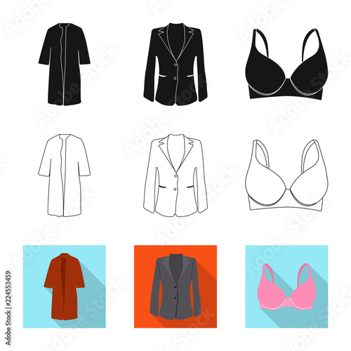 Vector illustration of woman and clothing sign. Set of woman and wear vector icon for stock.