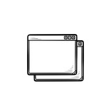 Two browser windows hand drawn outline doodle icon. Internet and interface, cascade windows and search concept. Vector sketch illustration for print, web, mobile and infographics on white background.