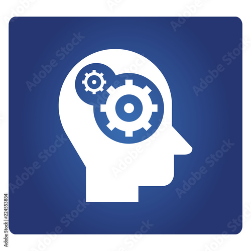 gear in human head icon in blue background