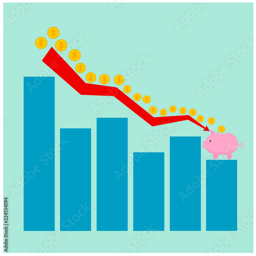 Business low profit money graph saving to piggy bank   illustration icon