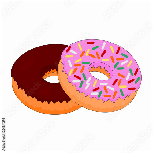 Isolated tasty fast food sweet doughnut , vector icon