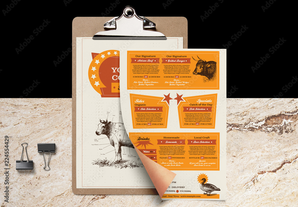 Restaurant Menu Layout with Western Illustrations Stock Template ...
