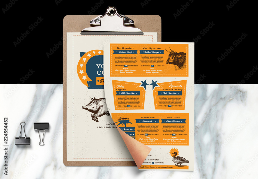 Restaurant Menu Layout with Western Illustrations Stock Template ...