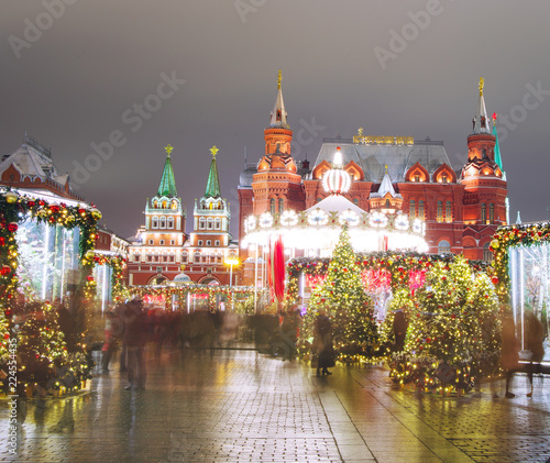 Christmas in Moscow. Manezhnaya square decorated for the new year.