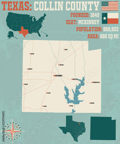 Detailed map of Collin county in Texas, USA