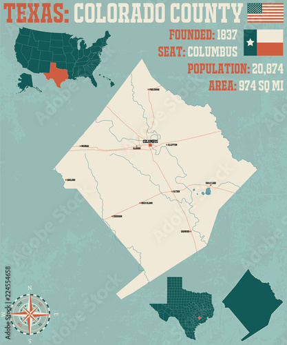 Detailed map of Colorado county in Texas, USA
