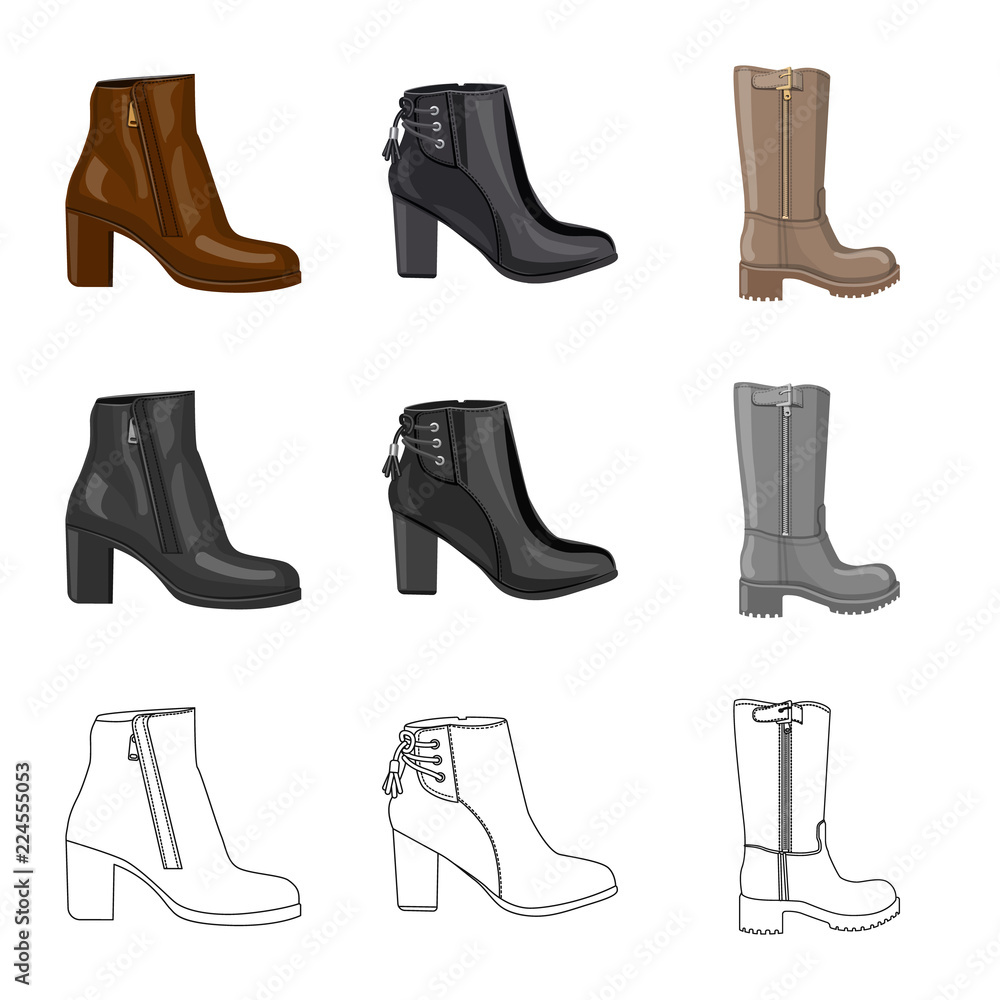 Isolated object of footwear and woman logo. Set of footwear and foot stock symbol for web. Isolated object of footwear and woman logo. Set of footwear and foot stock symbol for web.