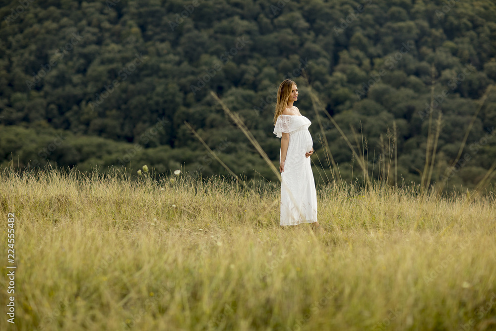 Young pregnant woman relaxing outside in nature Young pregnant woman relaxing outside in nature