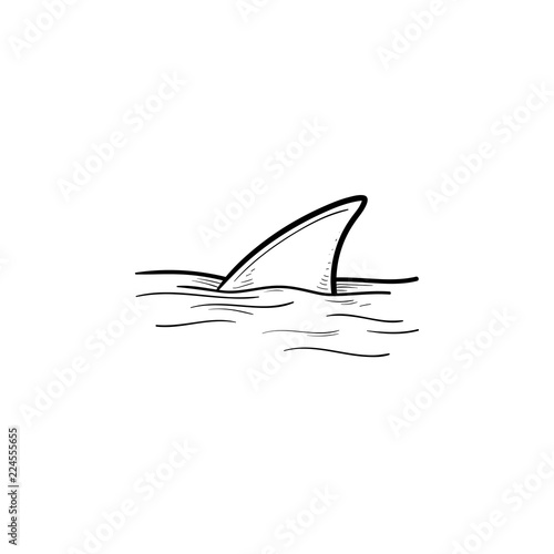 Shark fin over water hand drawn outline doodle icon. Ocean and nature, underwater wildlife, dangerous concept. Vector sketch illustration for print, web, mobile and infographics on white background.