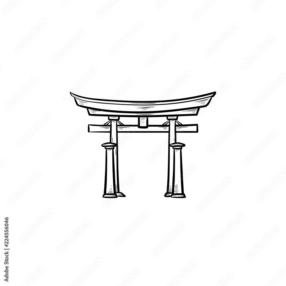 Japanese gate hand drawn outline doodle icon. Torii gate and japanese culture, traditional
