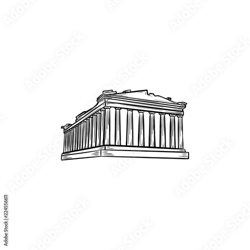 Acropolis in Athens hand drawn outline doodle icon. The Parthenon and antient temple, tourism concept. Vector sketch illustration for print, web, mobile and infographics on white background.