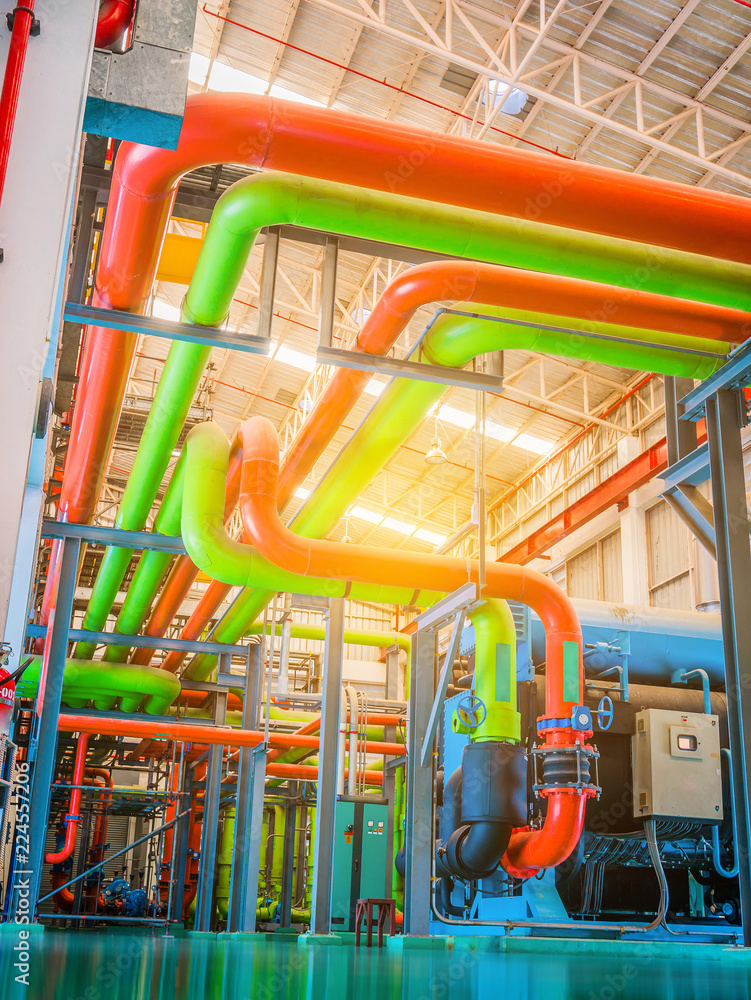 Colorful of Pipe and equipment of chiller package