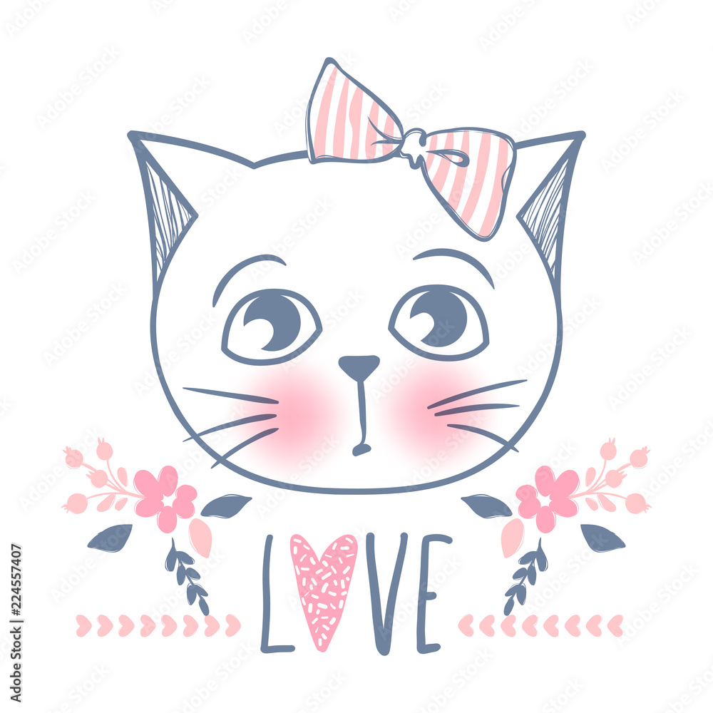 Cute cat vector design. Girly kittens. Fashion Cat's face. Cute cat vector design. Girly kittens. Fashion Cat's face.