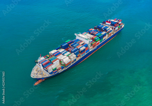 shipping logistics fright open sea and import export business cargo shipping containers international aerial view  © SHUTTER DIN
