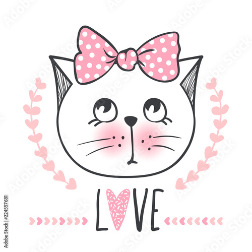 Cute cat vector design. Girly kittens. Fashion Cat s face.