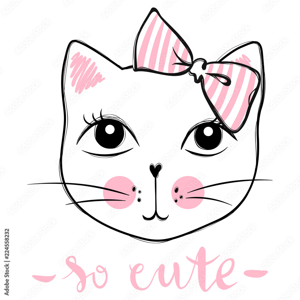 Fototapeta premium Cute cat vector design. Girly kittens. Fashion Cat's face.