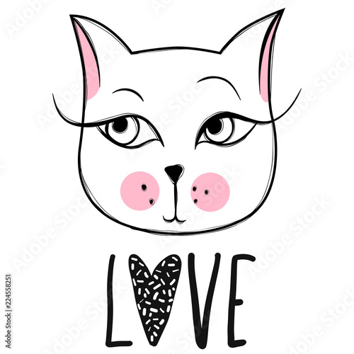 Cute cat vector design. Girly kittens. Fashion Cat s face.