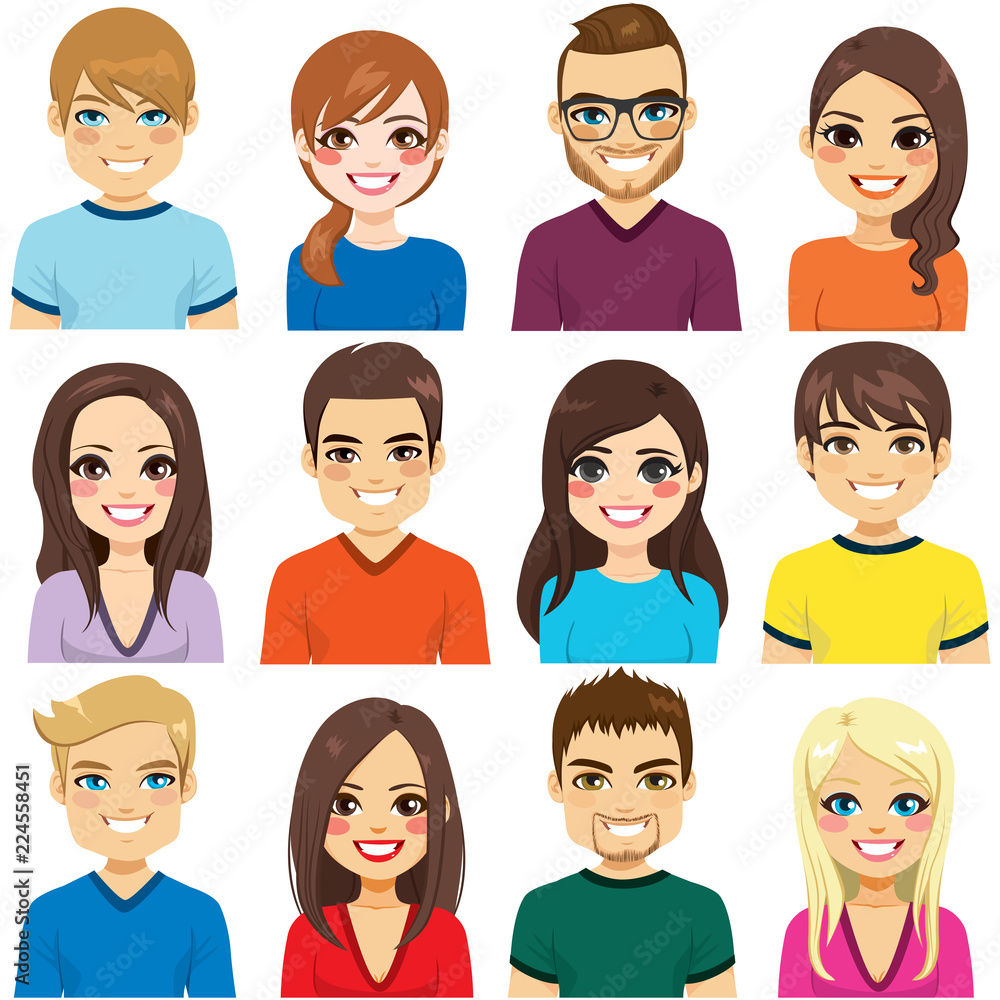 Collection of twelve different people avatar portraits Collection of twelve different people avatar portraits