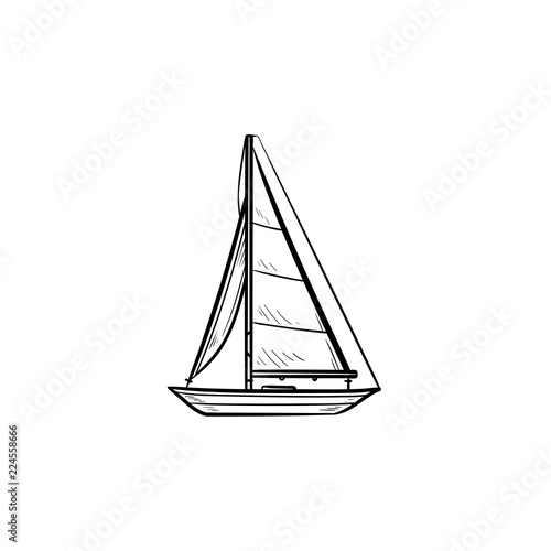 Sailboat hand drawn outline doodle icon. Boat travel and yacht, water transport, recreation concept. Vector sketch illustration for print, web, mobile and infographics on white background.