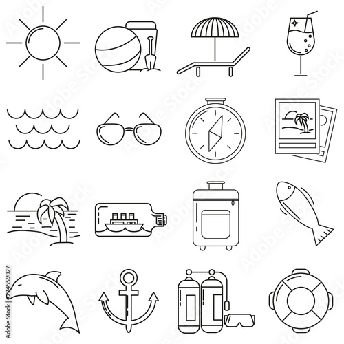 Set of icons in line style, sea