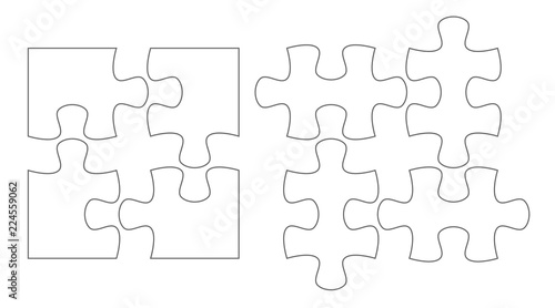 Set of puzzle pieces. Jigsaw puzzle four vector flat blank templates set