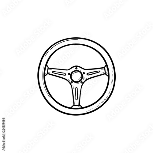 Steering wheel hand drawn outline doodle icon. Drive car and auto, racing, driver and traffic concept. Vector sketch illustration for print, web, mobile and infographics on white background.