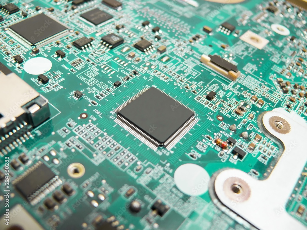 Close-up of electronic circuit board with processor of computer motherboard Close-up of electronic circuit board with processor of computer motherboard