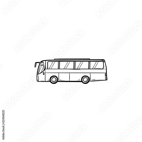 Bus hand drawn outline doodle icon. Public transport and station, bus trip and tourism, city traffic concept. Vector sketch illustration for print, web, mobile and infographics on white background.