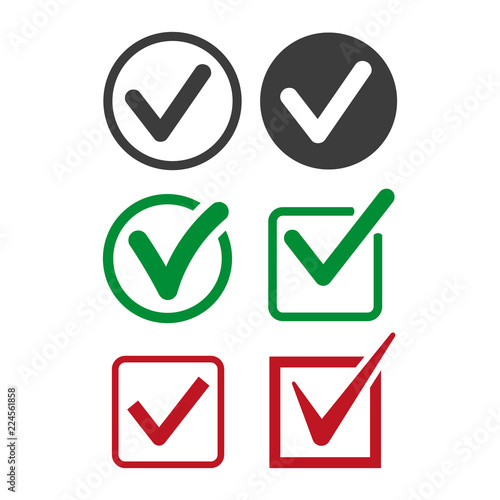 Check mark flat vectors icons on white background.