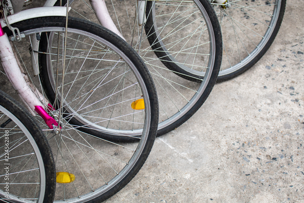 Public bycicles for rent parked close up. Public bycicles for rent parked close up.