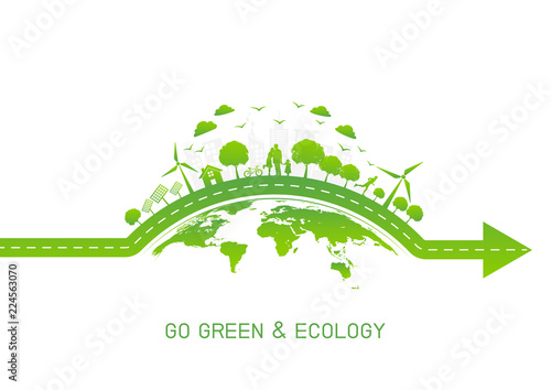 Green city on earth for Go green and Ecology friendly concept, Vector illustration