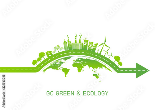 Green city on earth for Go green and Ecology friendly concept, Vector illustration
